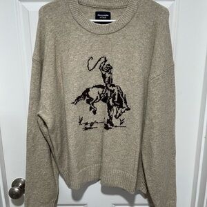 Abercrombie & Fitch Tan Crewneck Sweater with Western Graphic